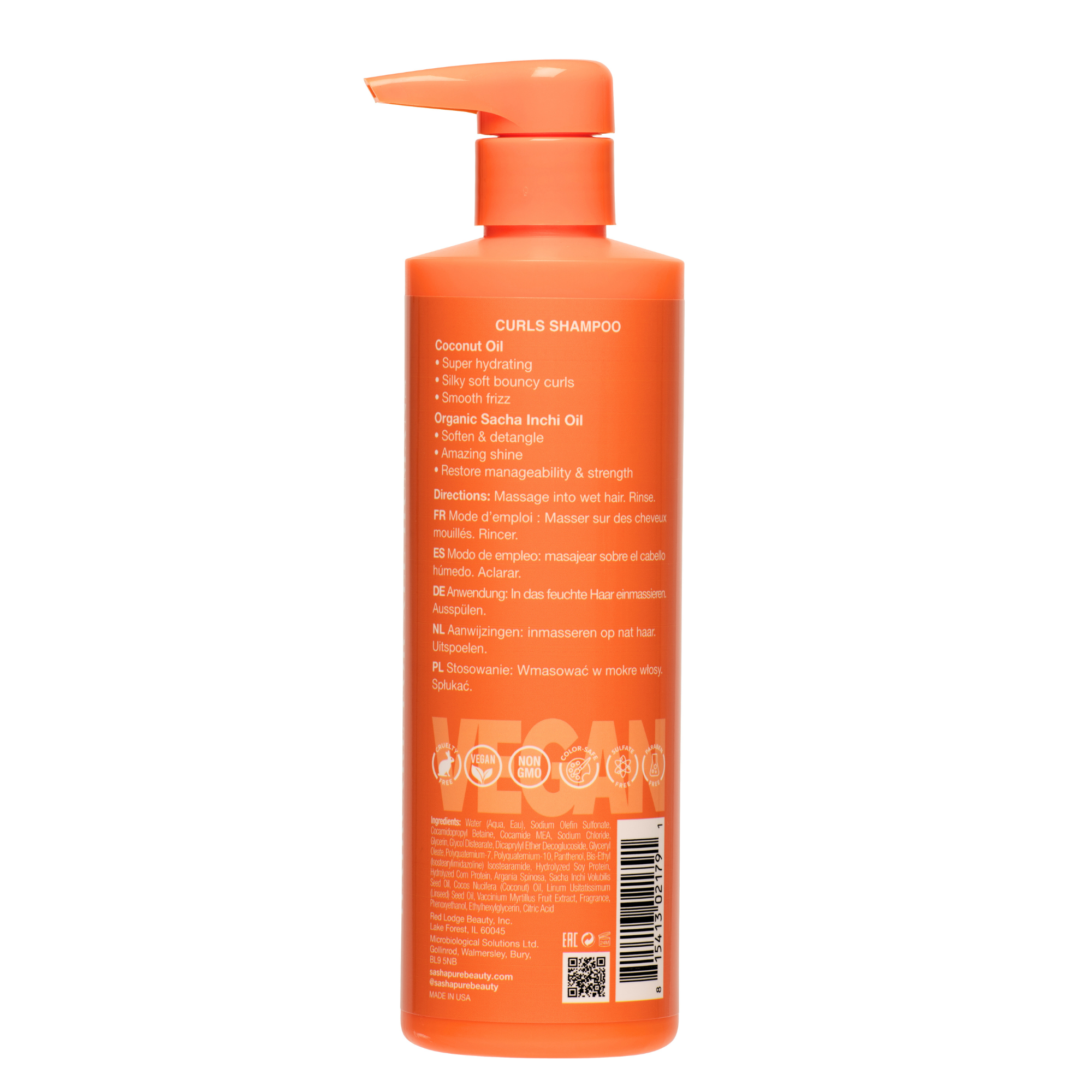 SashaPure Curls Shampoo with Sacha Inchi Oil with Coconut Oil 443ml